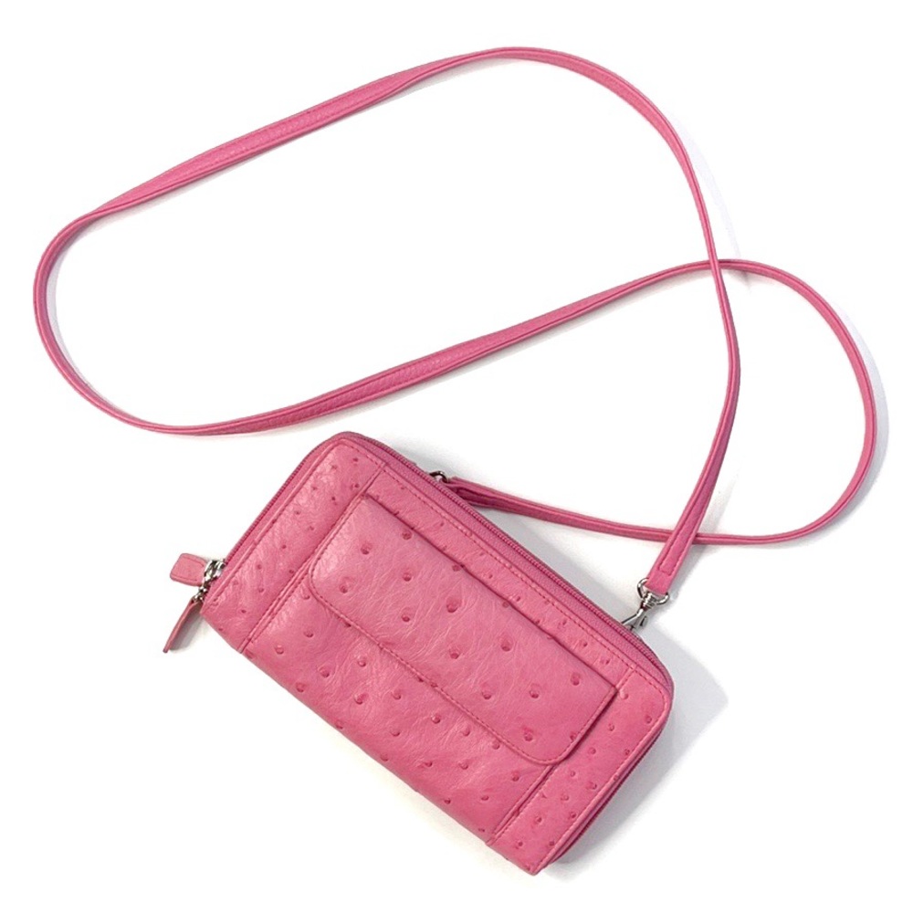 Pink Italian Ostrich Leather Wallet on Chain